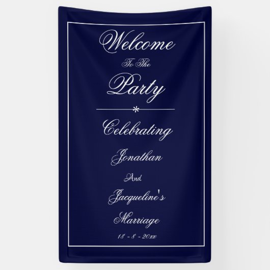 Elegante Wedding Individuellen Namens Navy Blue Wi Banner (Vertikal)