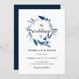 Elegante WEDDING INVITATION Mitternacht Blaue Blum Einladung