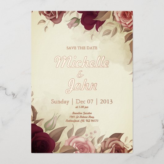 Elegante Wedding Invitation Rose Blume rot Folieneinladung (Vorderseite)