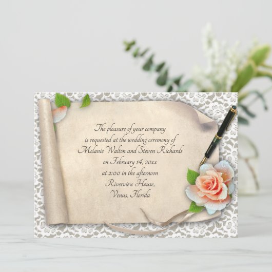 Elegante Wedding Invitation Scroll Einladung (Stehend Vorderseite)