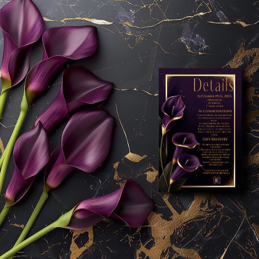 Elegante Wedding Lila Lilies Script Details Card RSVP Karte