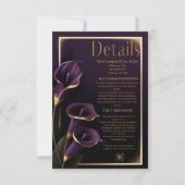 Elegante Wedding Lila Lilies Script Details Card RSVP Karte (Vorderseite)