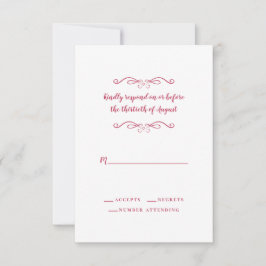 Elegante Wedding Magenta Red White Classic Formal RSVP Karte