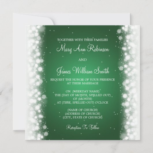 Elegante Wedding Magic Sparkle Green Einladung (Vorderseite)