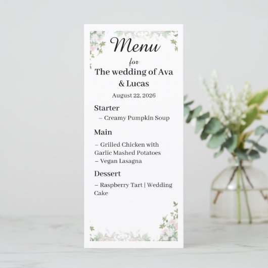 Elegante Wedding Menu Card | benutzerdefinierte Ho Menükarte (Stehend Vorderseite)