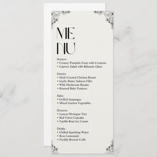 Elegante Wedding Menu Card - Minimalistischer Empf Menükarte (Vorne/Hinten)