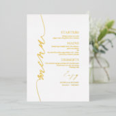 Elegante Wedding Menu Card Moderne Kalligraphie Folieneinladung (Stehend vorne)