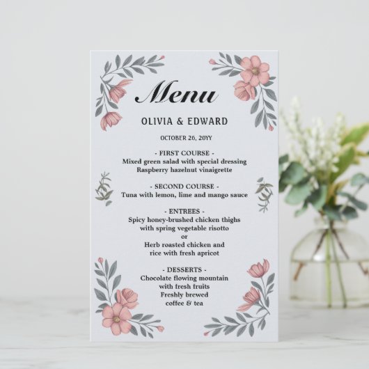 Elegante Wedding Menu Card - Olivia & Edward (Stehend Vorderseite)
