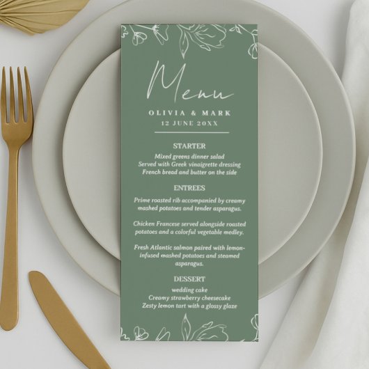 Elegante Wedding Menu Card Personalisiert mit Name Menükarte