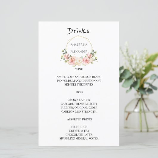 Elegante WEDDING MENU Drinks. (Stehend Vorderseite)
