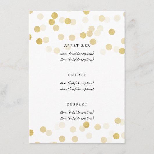 Elegante Wedding Menu Imitats Gold Foil Glitzer Li Menükarte (Vorderseite)