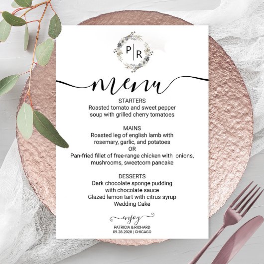 Elegante Wedding Menu Moderne Kalligraphie Karte