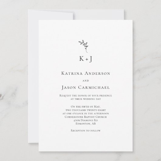 Elegante Wedding Minimal Simple Monogram Einladung (Vorderseite)