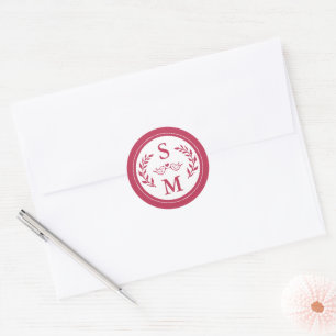 Elegante Wedding Modern Monogram Magneta Red Favor Runder Aufkleber