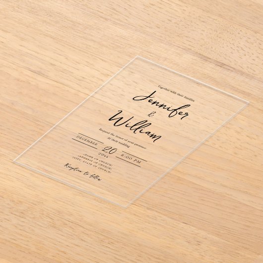 Elegante Wedding Modern Script Typografie Acryleinladungen (Ablage )
