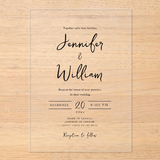 Elegante Wedding Modern Script Typografie Acryleinladungen (Vorderseite)