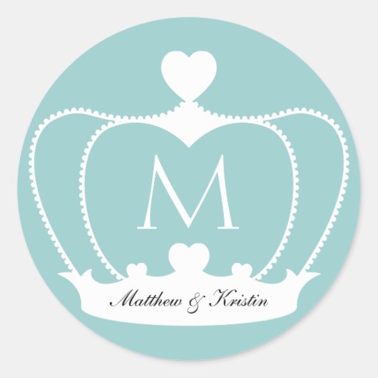Elegante Wedding Monogram Crown Aufkleber (Vorderseite)