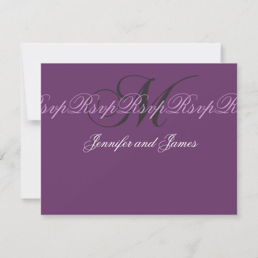 Elegante Wedding Monogram M RSVP Cards Lila (Vorderseite)