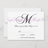 Elegante Wedding Monogram M RSVP Cards Lila (Rückseite)