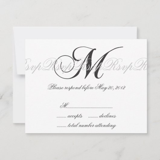 Elegante Wedding Monogram M RSVP Karten Schwarz (Rückseite)