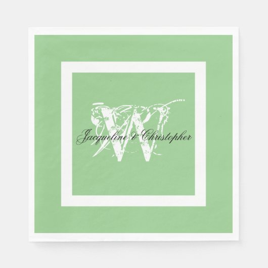 Elegante Wedding Monogram Name Chic Soft Mint Gree Serviette (Vorderseite)