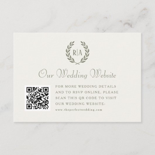 Elegante Wedding Monogram QR Code Grüne Creme Begleitkarte (Vorderseite)