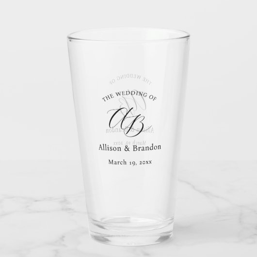 Elegante Wedding Monogram Script Custom Glas (Rückseite)