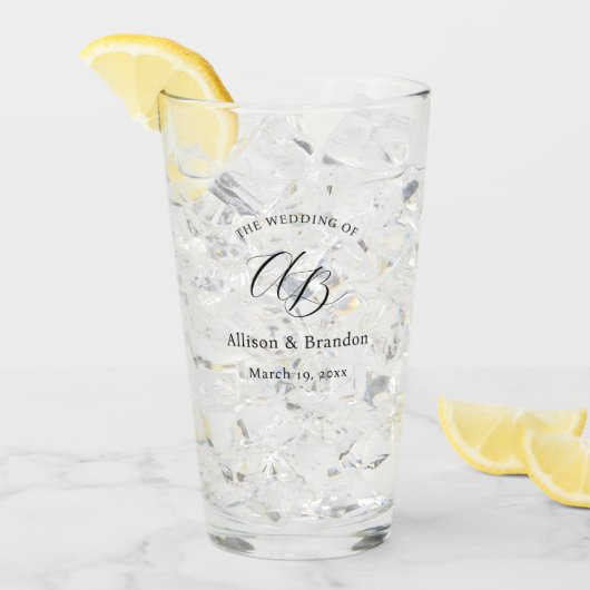 Elegante Wedding Monogram Script Custom Glas (Vorderseite Ice)