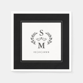 Elegante Wedding Monogram Wappen Wreath Schwarz-we Serviette
