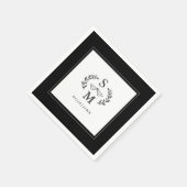 Elegante Wedding Monogram Wappen Wreath Schwarz-we Serviette (Ecke)