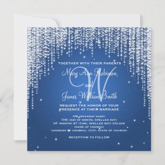 Elegante Wedding Night Dazzle Dark Blue Einladung (Rückseite)