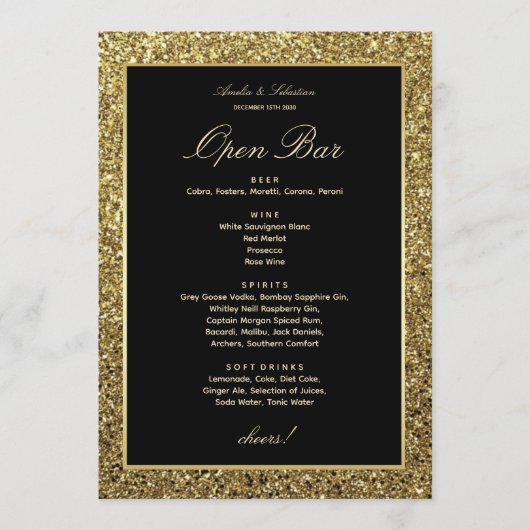 Elegante Wedding Open Bar Card Menükarte (Vorderseite)