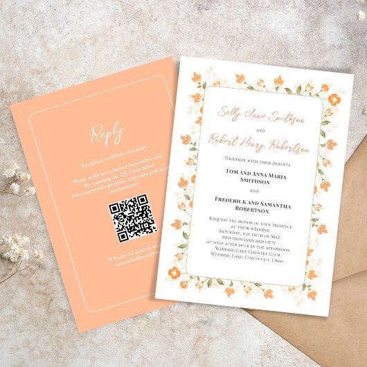 Elegante Wedding Peach Blumenkalligrafie Script Einladung