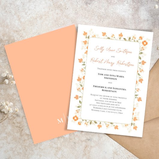 Elegante Wedding Peach Blumenkalligrafie Script Einladung