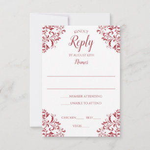 Elegante Wedding Response Card Nadine (rot) Einladung