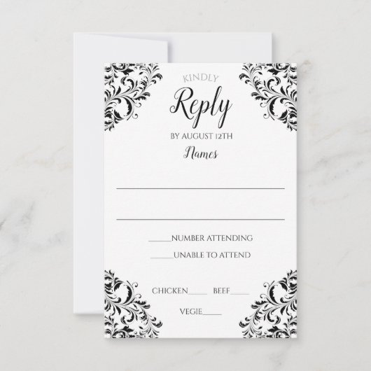 Elegante Wedding Response Card | Nadine (schwarz) Einladung (Vorderseite)
