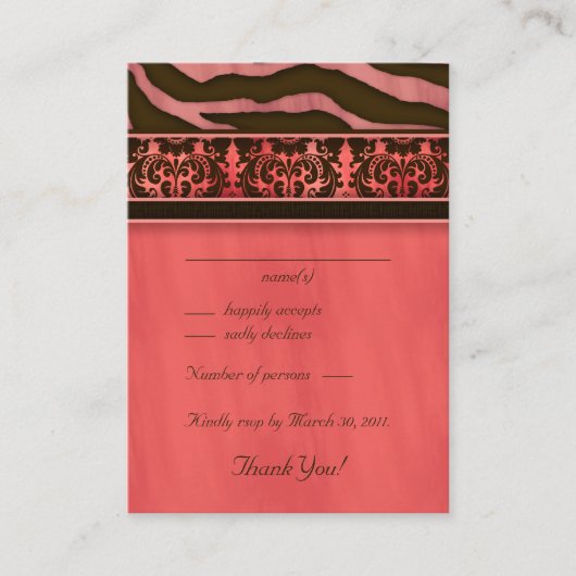 Elegante Wedding Response Cards Zebra Damask CB Begleitkarte (Vorderseite)