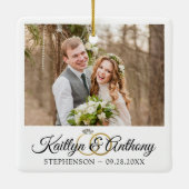 Elegante Wedding Rings 2 Foto Gedenkstein White Keramikornament (Rückseite)