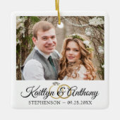 Elegante Wedding Rings 2 Foto Gedenkstein White Keramikornament (Vorderseite)