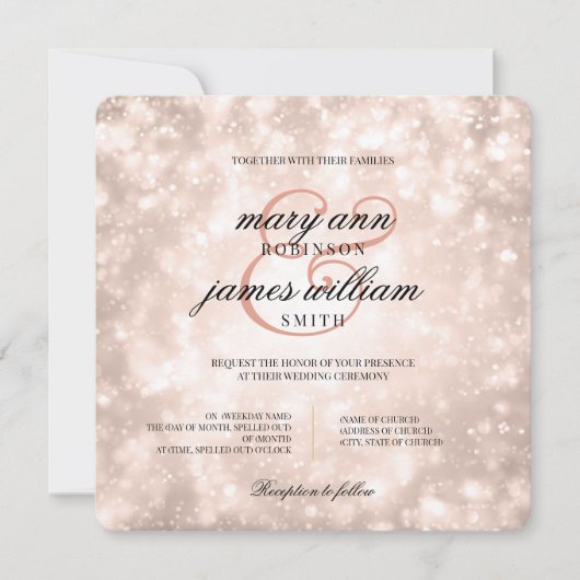 Elegante Wedding Rose Gold Champagne Bokeh Einladung (Vorderseite)