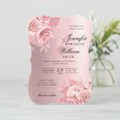 Elegante Wedding Rose Gold Floral & Foil Einladung (Stehend Vorderseite)