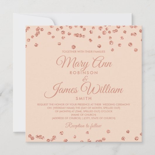 Elegante Wedding Rose Gold Glitzer Confetti Blush Einladung (Vorderseite)