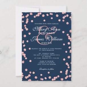 Elegante Wedding Rose Gold Glitzer Confetti Navy Einladung