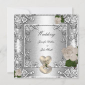 Elegante Wedding Rose Silver White Einladung (Vorderseite)
