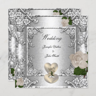 Elegante Wedding Rose Silver White Einladung