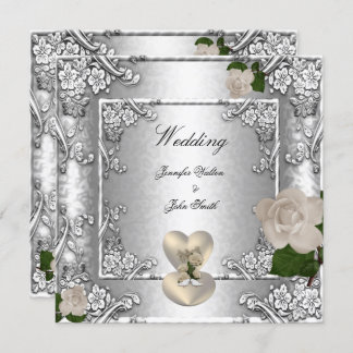 Elegante Wedding Rose Silver White Einladung