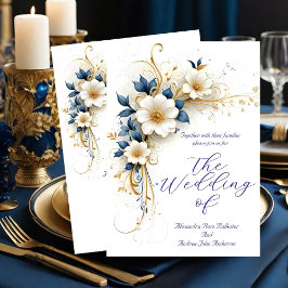 Elegante Wedding Royal Blue White Gold Blume Einladung