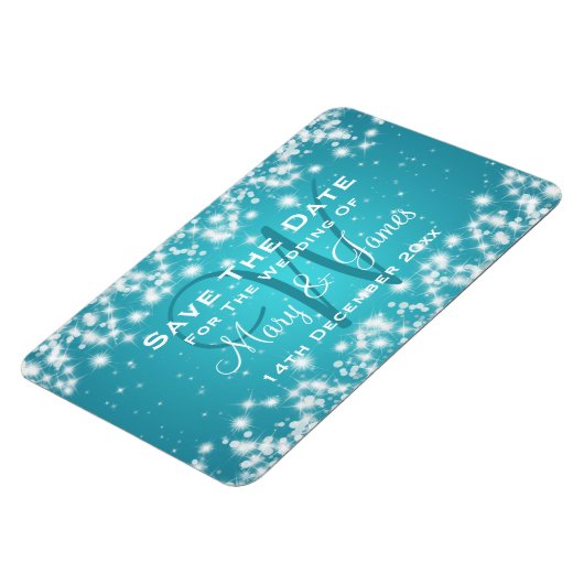 Elegante Wedding Save the Date Winter Sparkle Blue Magnet (Linke Seite)