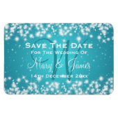 Elegante Wedding Save the Date Winter Sparkle Blue Magnet (Horizontal)