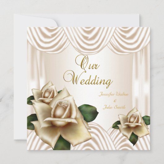 Elegante Wedding Sepia Cream Beige Rose Einladung (Vorderseite)